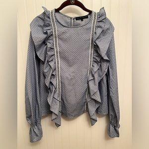 Cornflower Blue Ruffled Long Sleeve Blouse